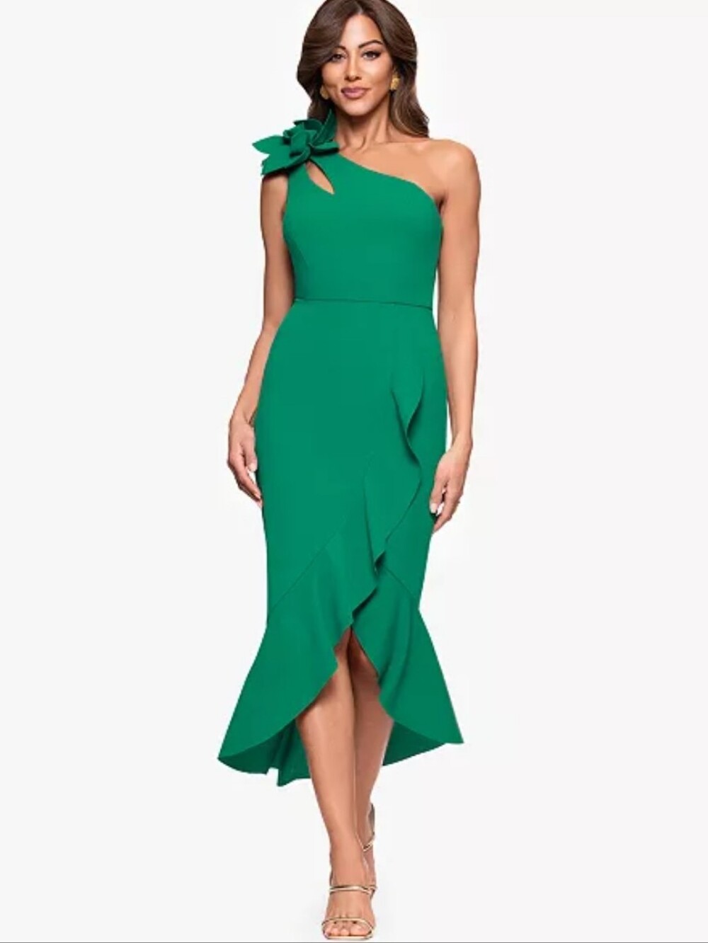 XSCAPE Petite Asymmetrical One-Shoulder Ruffled Midi Dress Size 6P